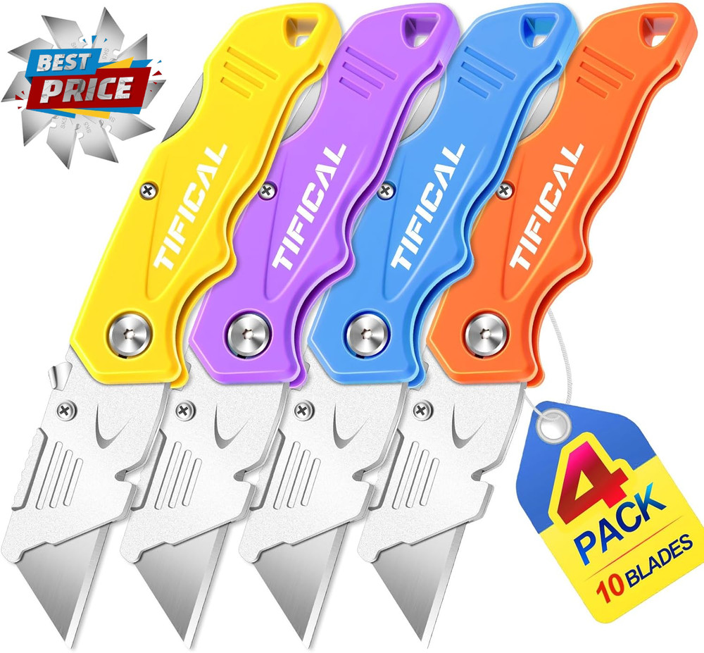 Folding Utility Knife Set, Quick Change Folding Box Cutter with Clip, Extra 10 S