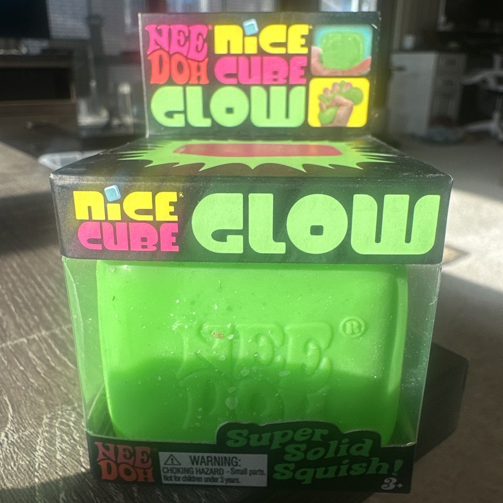 NEW - Needoh Nice Cube Glow ( Green ) Sensory Squeeze Toy. SUPER SOLID SQUISH.