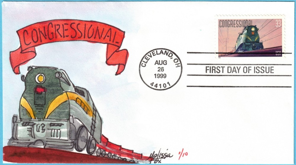 3333-7 Trains FDCs. 5 different FDCs -Hand Painted by Melissa Fox