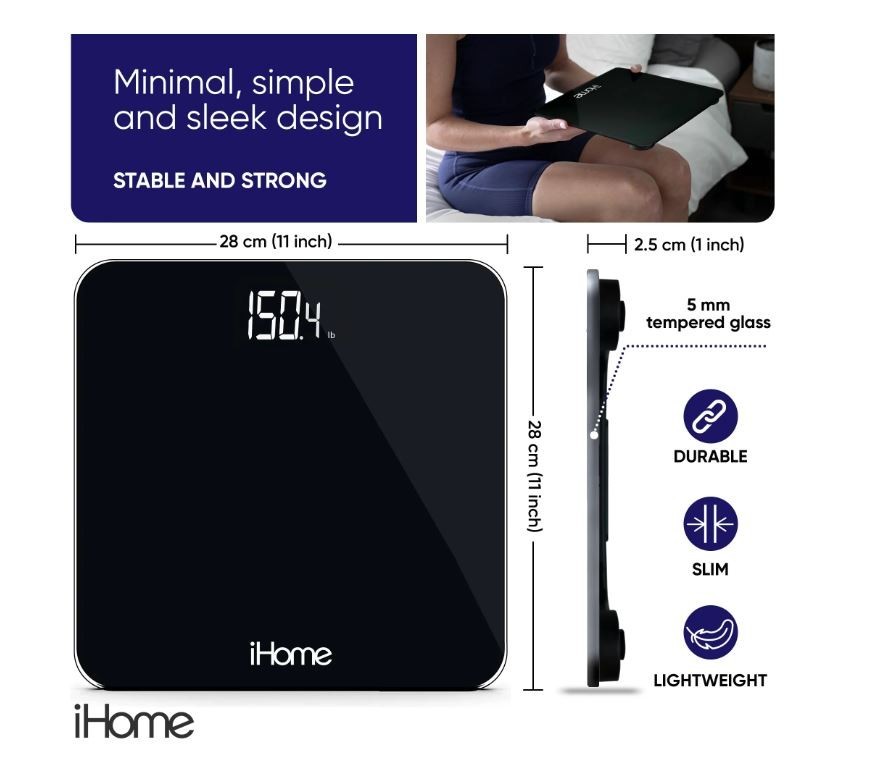 Digital Battery Powered Bathroom Scale 397 lbs, Black