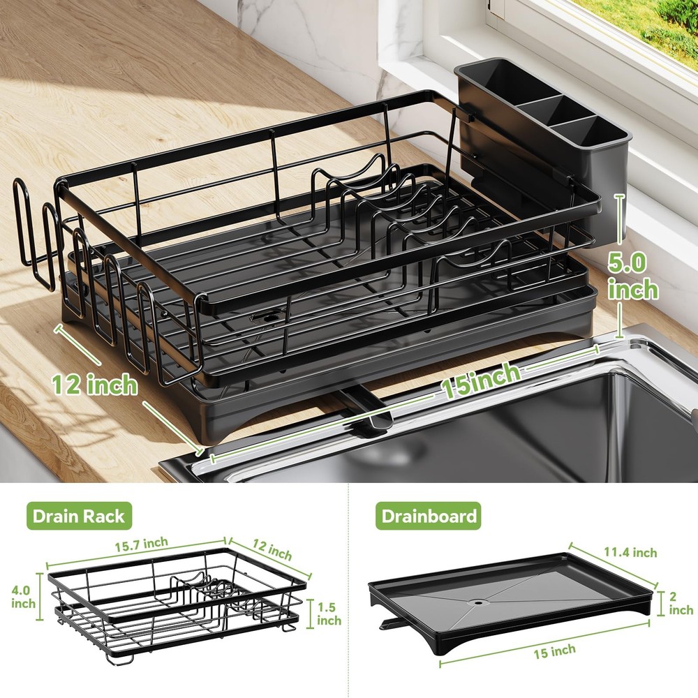 Dish Drying Rack for Kitchen Counter - Large Capacity Dish Drainer with Cutle...