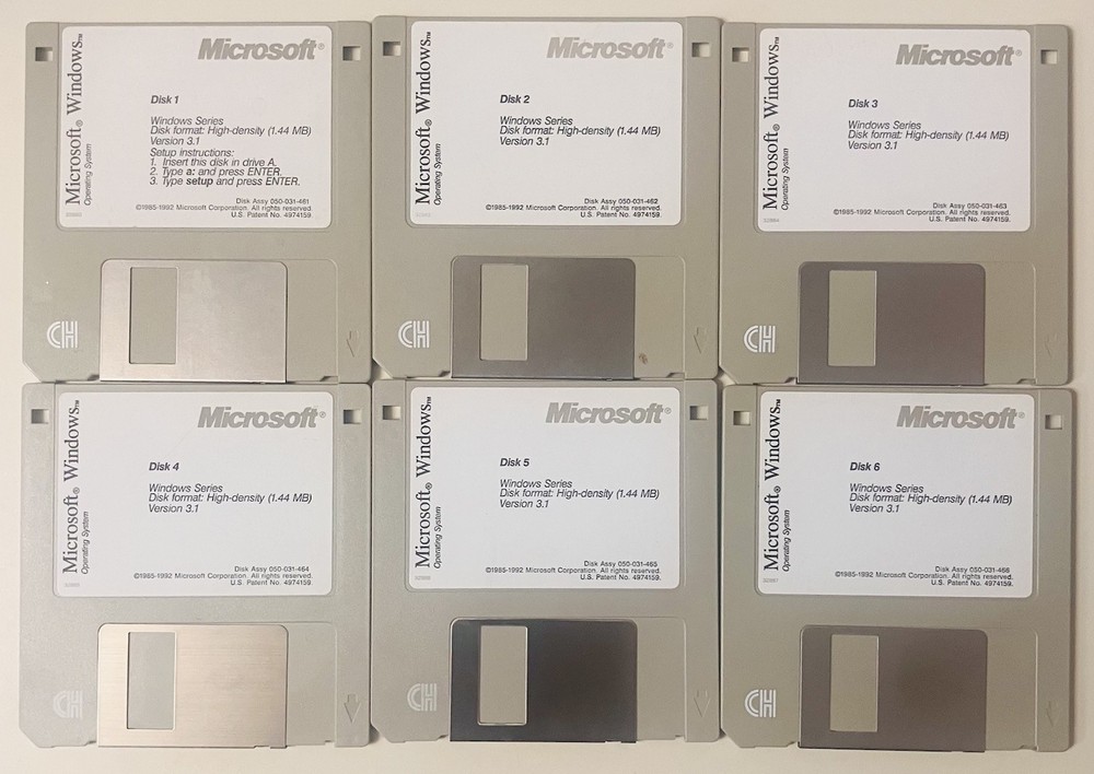 Microsoft Windows 3.1 (1992) Complete 6-Disk Set + User Guide | 3.5” HD Floppies