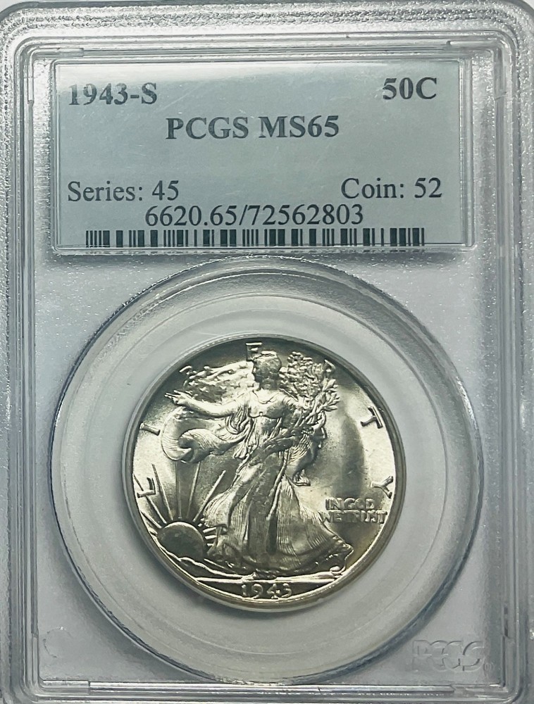 1943 S Walking Liberty Half Dollar - PCGS MS65  - Lustrous GEM