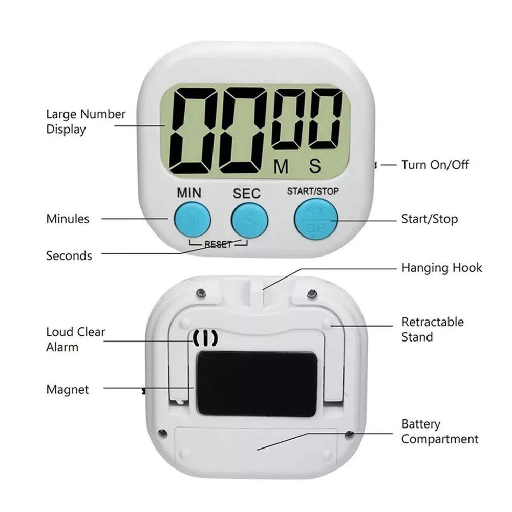 4x Digital Kitchen Timer Magnetic LCD Countdown Stopwatch With Stand Alarm Clock