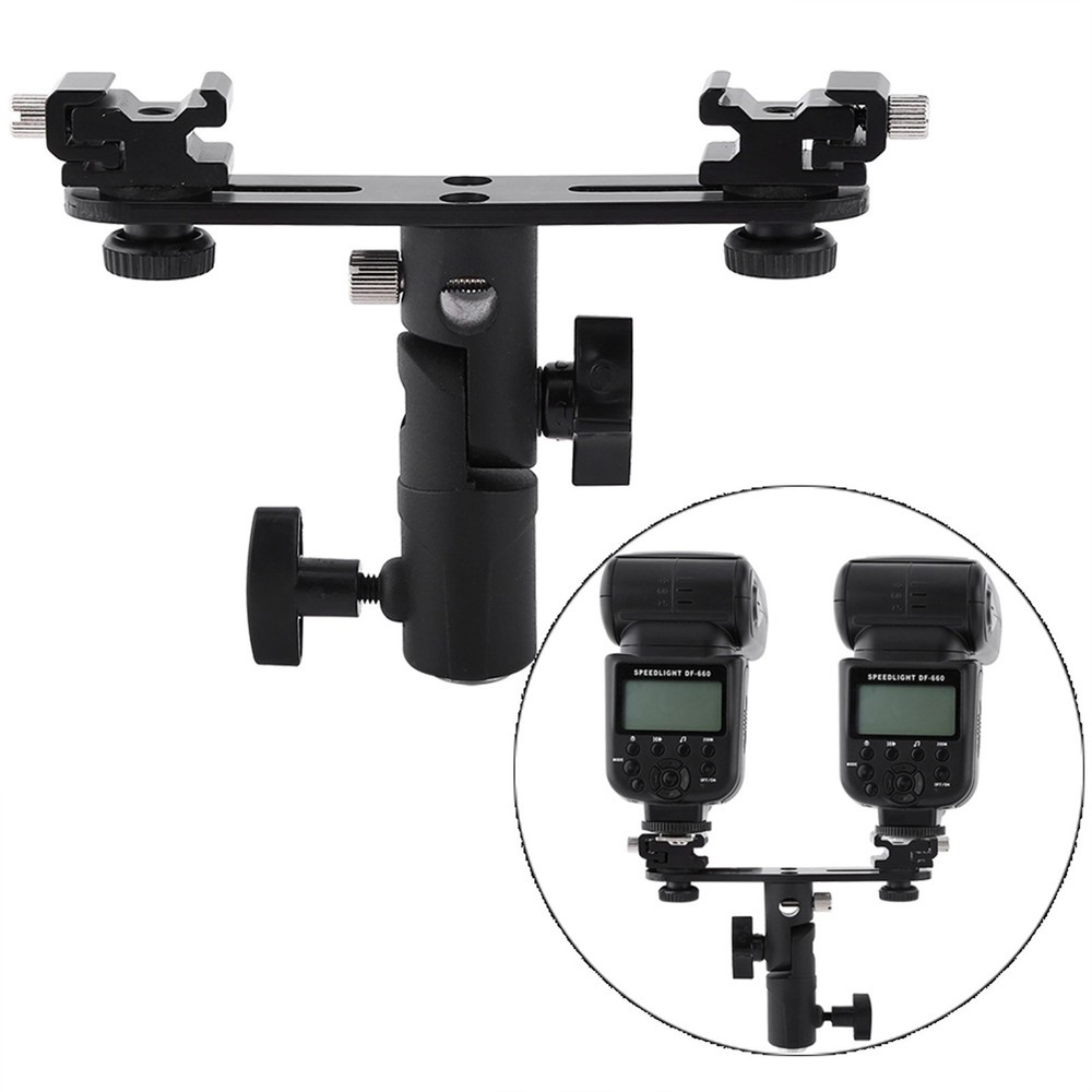 Dual Flash Bracket Sturdy Flash Umbrella Holder For Most Flash Tripod Or