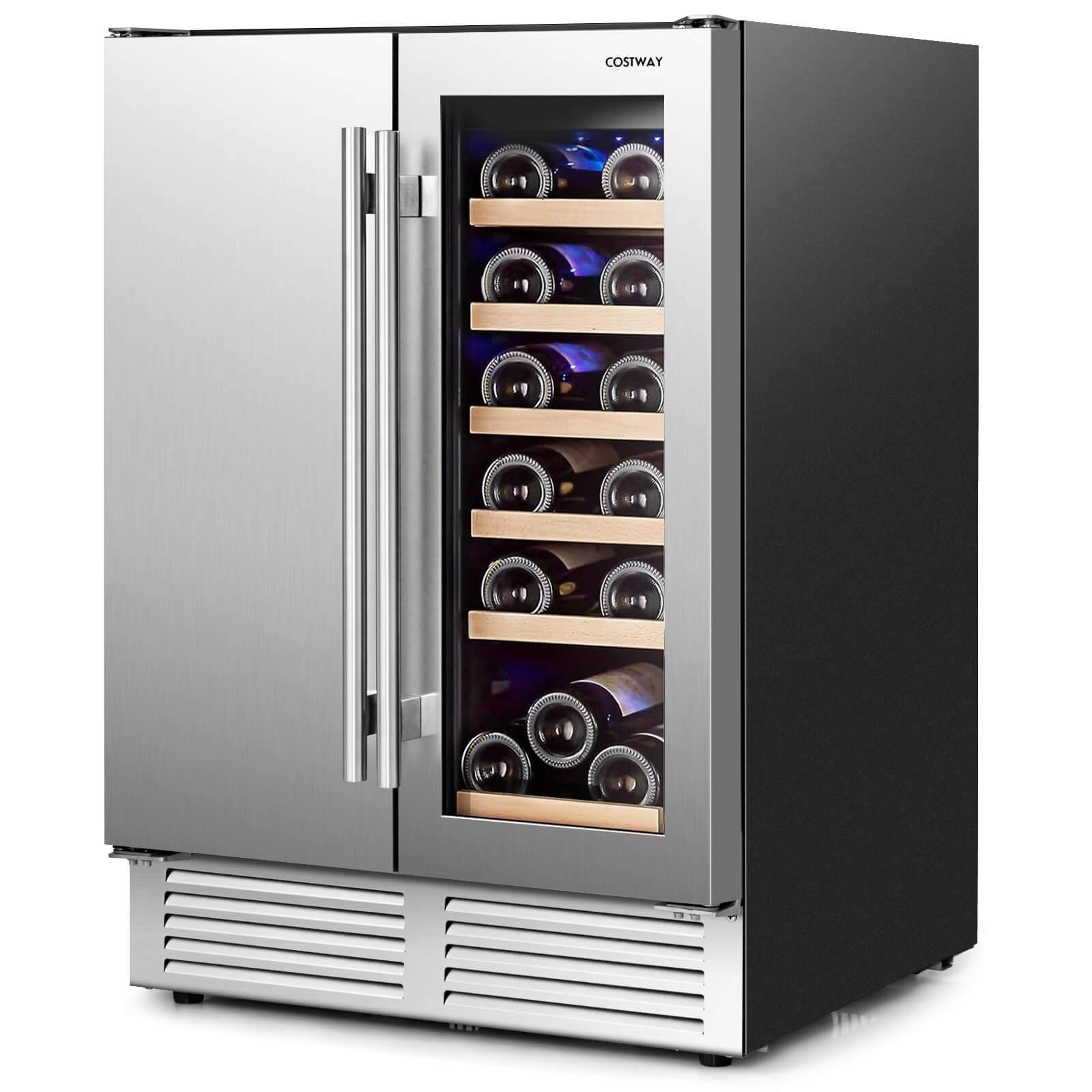 2-in-1 Beverage and Wine Cooler Free-standing & Built-in Dual Zones Wine Fridge
