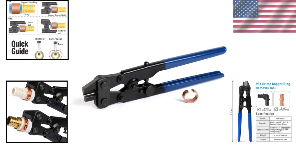 User-Friendly PEX Ring Removal Tool for Copper Crimp Rings - Size Adjustable