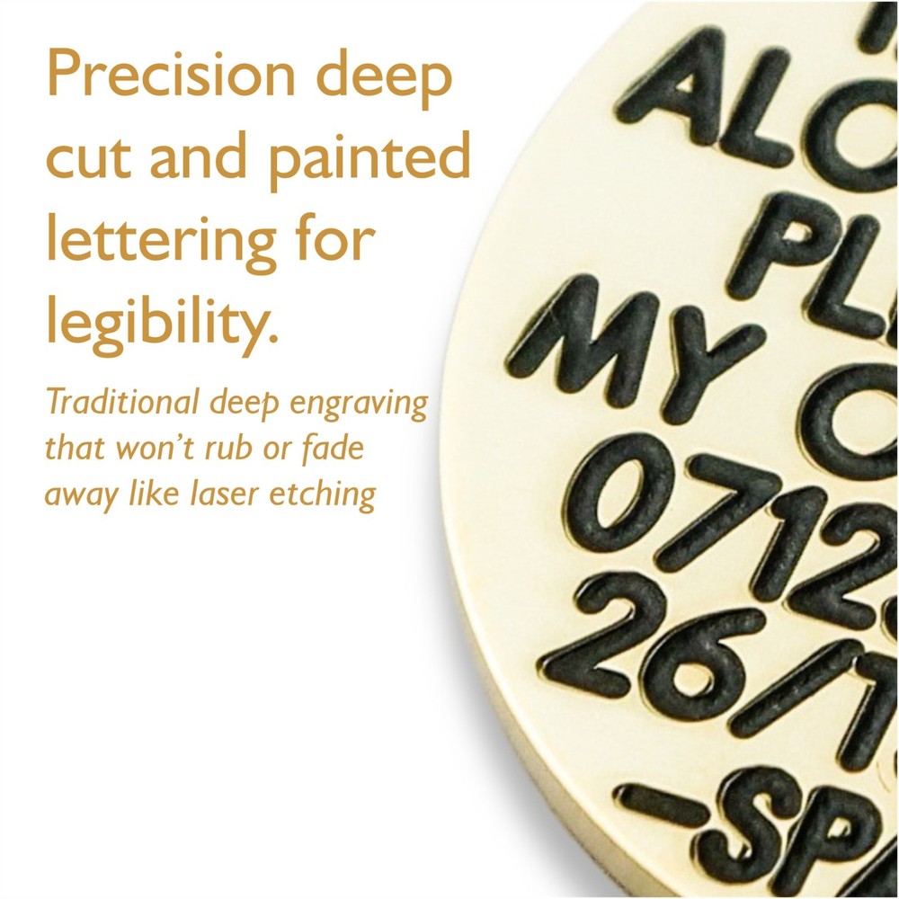 REINFORCED Deeply engraved dog tag, 33mm extra tough solid brass