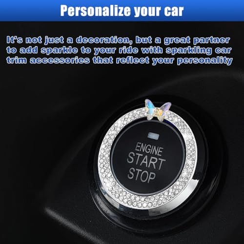 Car Butterfly Bling Ring Emblem, Car Buttons and Knobs Ring, Push to White
