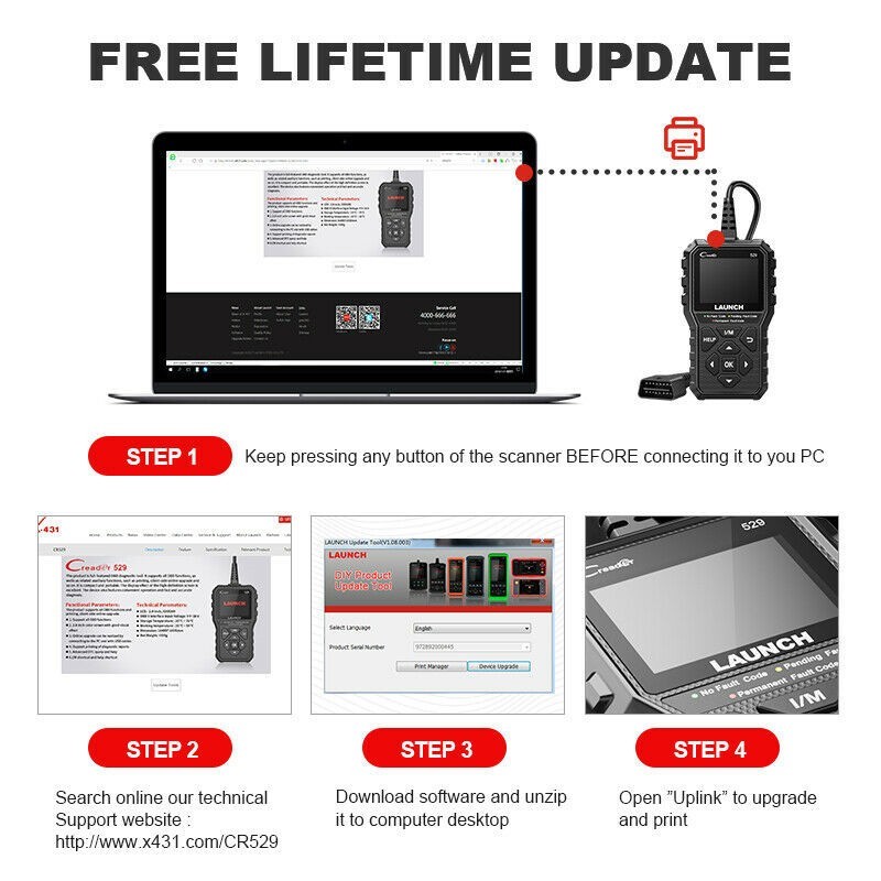 LAUNCH CR529 OBD2 Scanner OBD Code Reader Car Check Engine Fault Diagnostic Tool