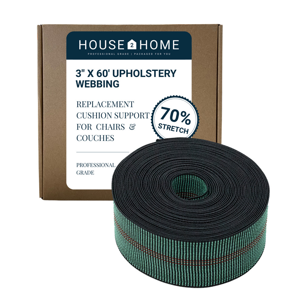 House2Home 3" Elastic Upholstery Webbing 60ft Roll 70% Stretch Back Support