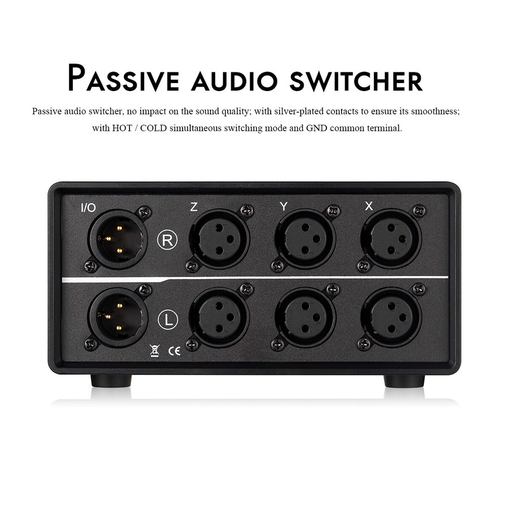 3 Way Audio Mechanical Switcher XLR Balanced Passive Selector Splitter Box Black