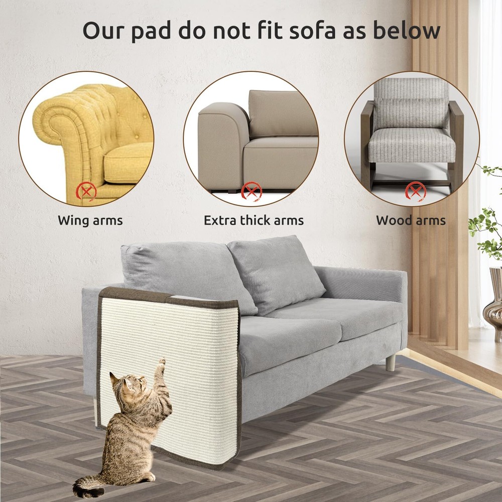 Cat Scratch Couch Protector with Natural Sisal for Protecting Couch Sofa Chai...
