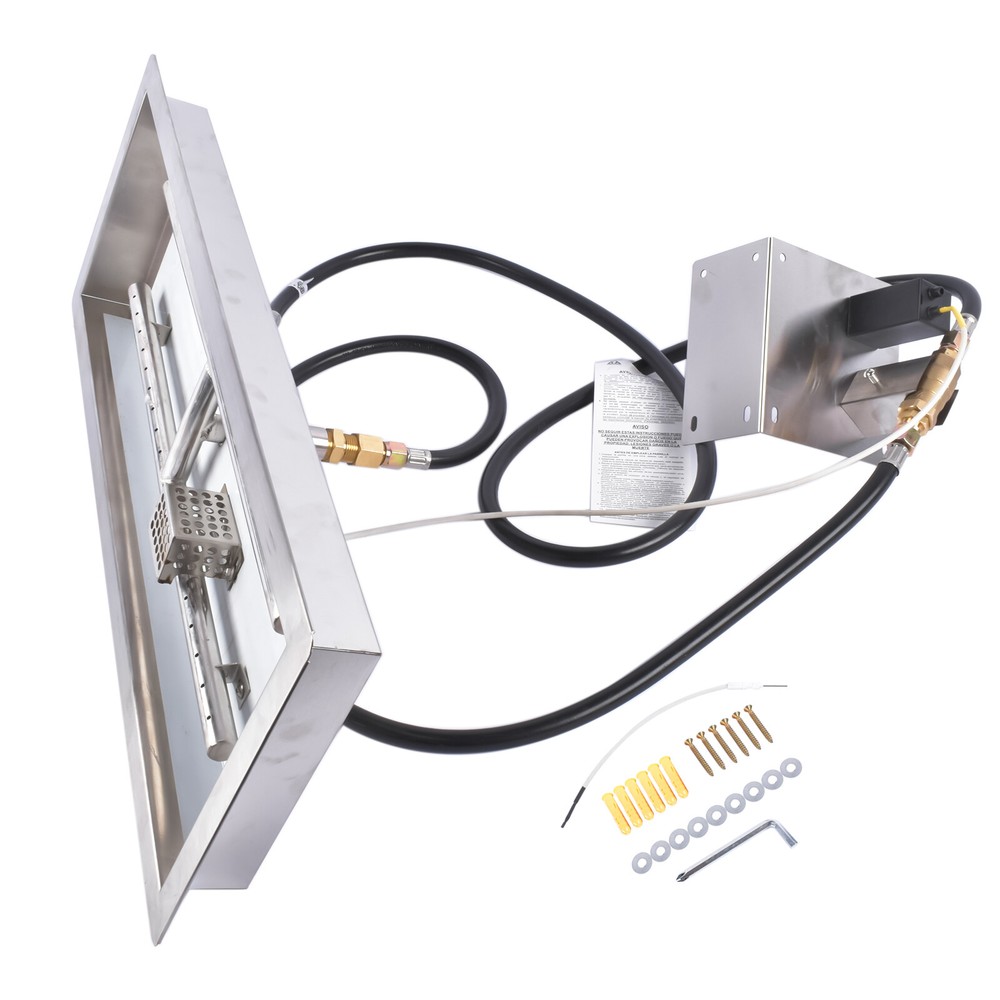 Drop-in Rectangular Stainless Steel Fire Pit Burner Kit, Propane Gas Fire Pan