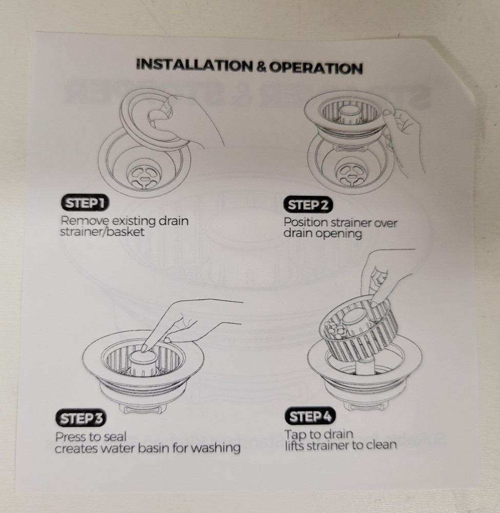 Kitchen Sink Drain Strainer & Stopper Stainless Steel Top Multi-Layer Sealing