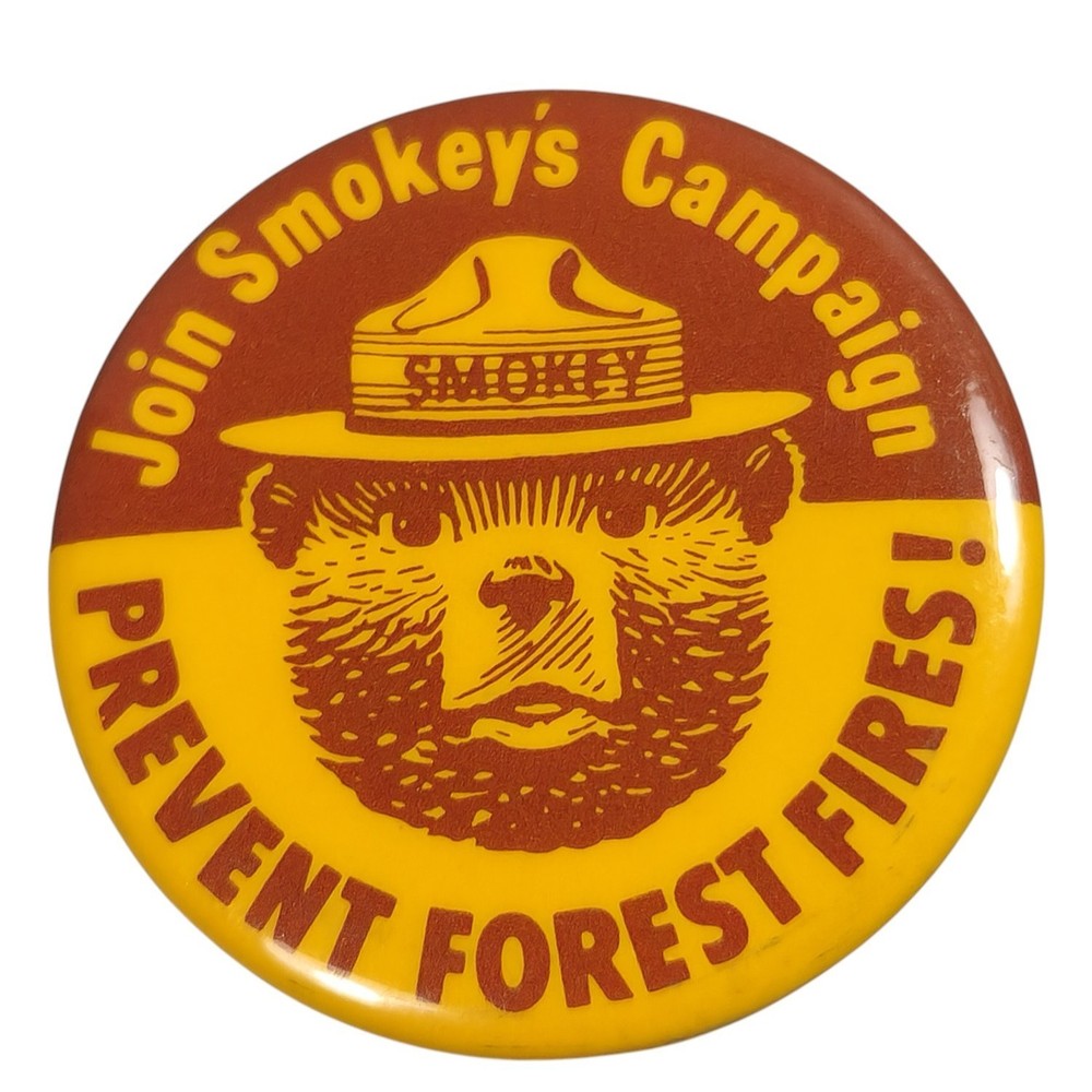 Smokey The Bear Prevent Forest Fires Campaign Pinback Button Badge