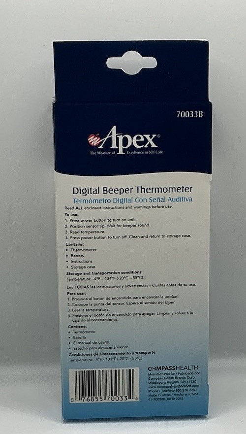 Thermometer APEX Digital Beeper Rectal, Underarm, Oral