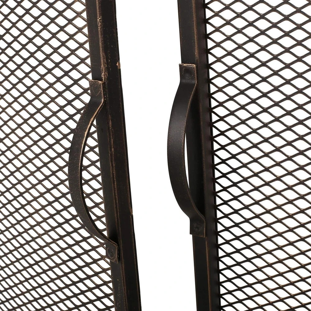 40" Iron Fireplace Screen Matte Black, Modern Single Panel with 2 Access Doors