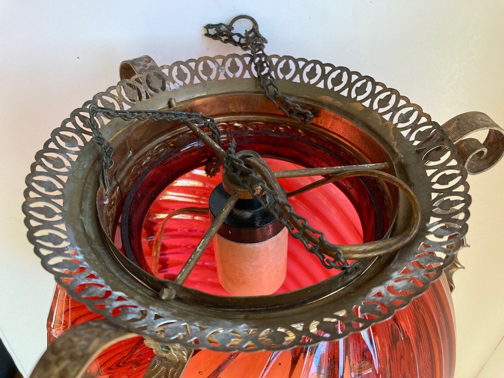 Antique Victorian Ruby Swirl Hall Light