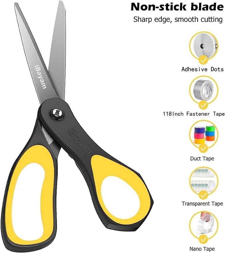 Scissors, 3 Pack 8" All Purpose Nonstick Scissors, 2.5MM Thickness Titanium Bla