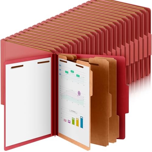 Pcs Classification Folders Letter Size, 3 Divider Pressboard File 48 Red