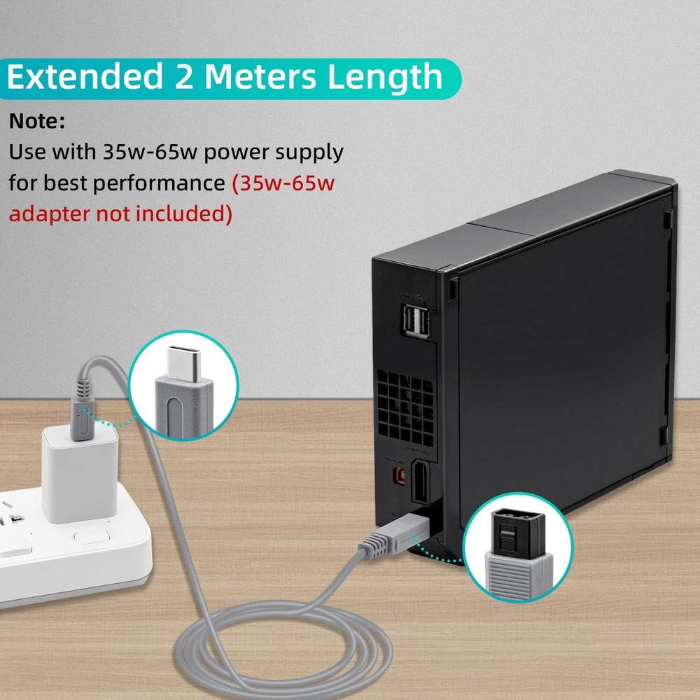 Lightweight 2m Type C Charging Cable for Wii Console - Perfect Replacement