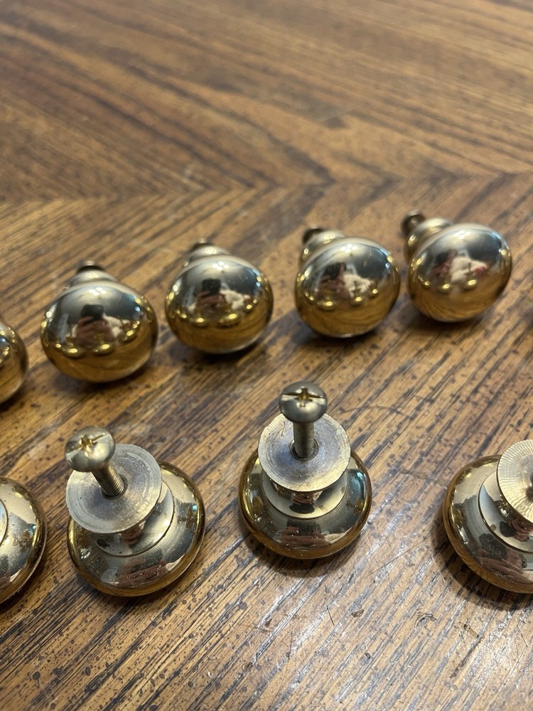 Vintage Lot Of 13 Solid Brass Round Drawer Pull Knobs