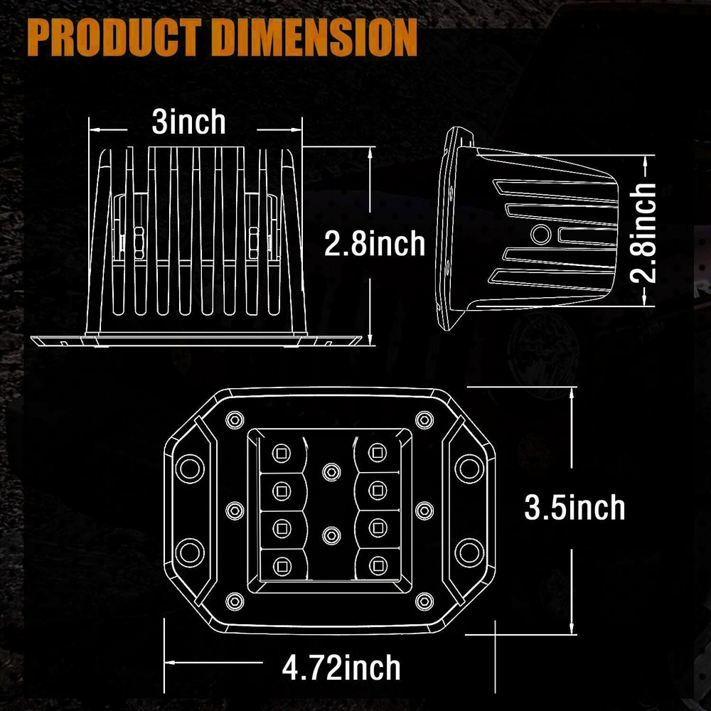 6pcs 5" Flush Mount LED Work Lights Combo Pods Offroad Driving Light Reverse 4WD
