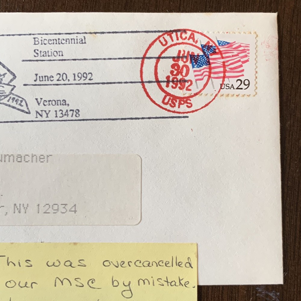 INTERESTING US COVER WITH NOTE FROM POSTMASTER EXPLAINING MISTAKE CANCEL