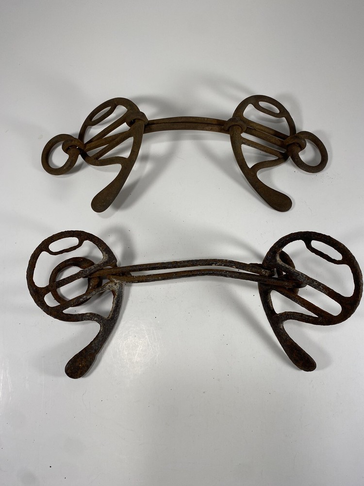2 Antique Cast Iron Horse Bits Hand Forged