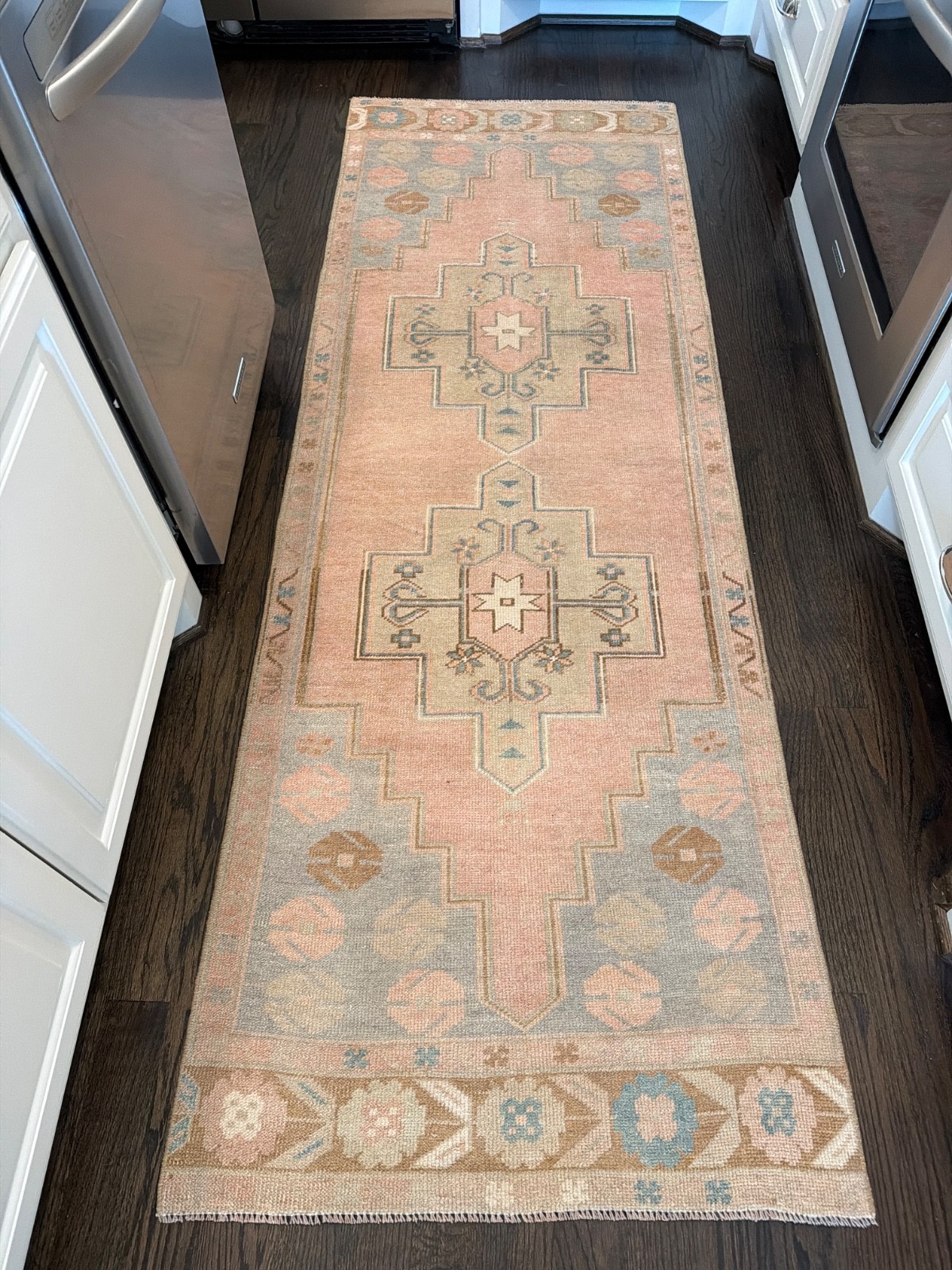 Vintage Turkish Runner Rug 3x8 Hand Knotted Wool Anatolian Oushak Hallway