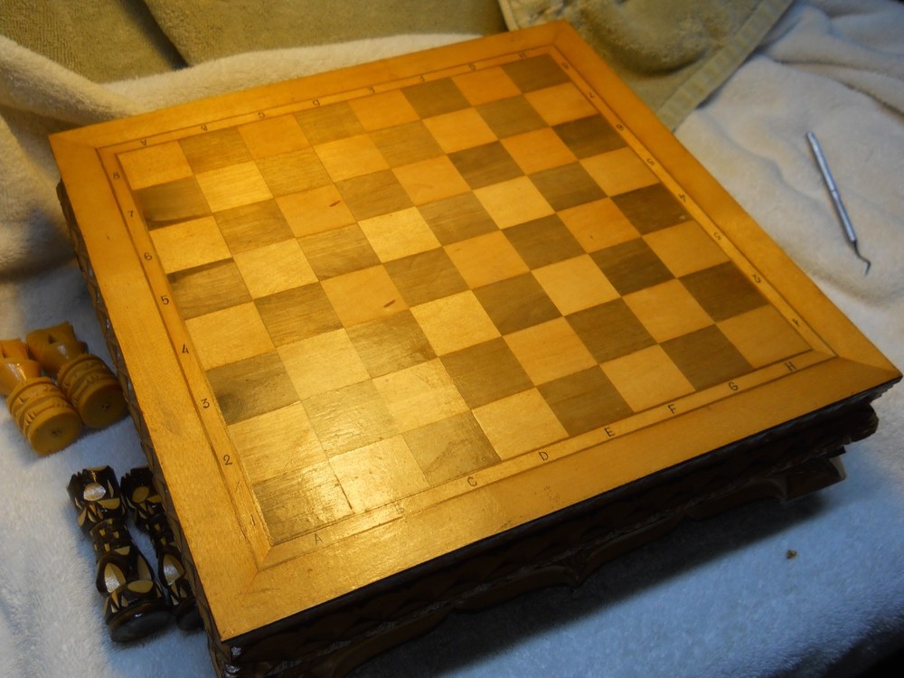 Hand Carved Russian Chess Set with Box