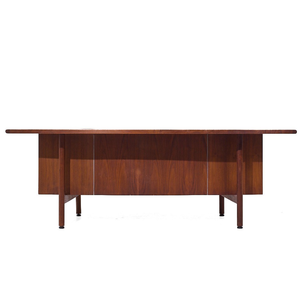 Jens Risom Style Mid Century Walnut Curved Executive Desk