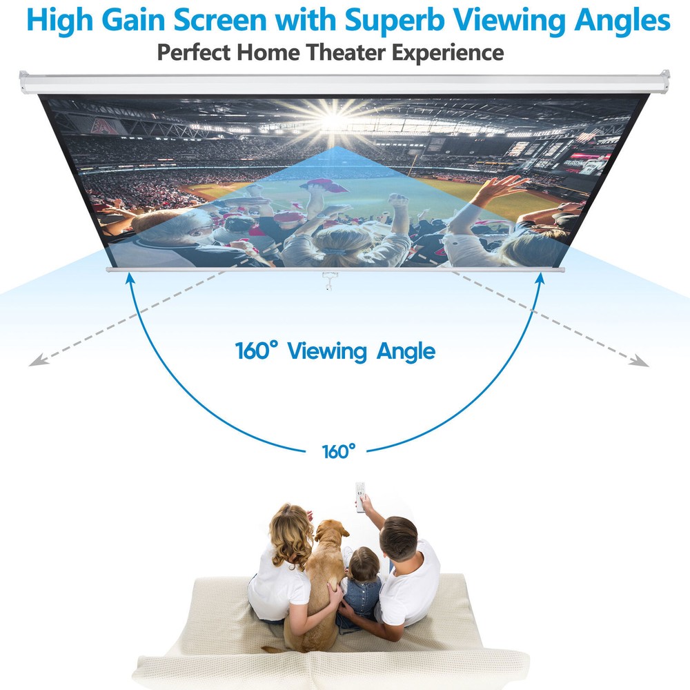 100" Diagonal Projection Projector Screen HD Manual Pull Down Home Theater 16:9