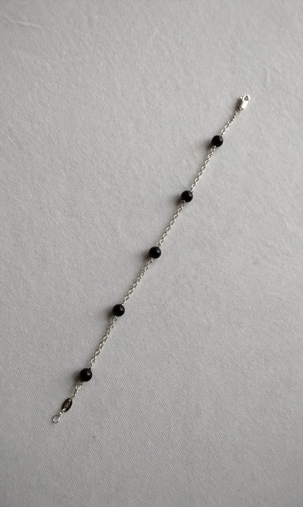 Sterling Silver and Black Bead Bracelet