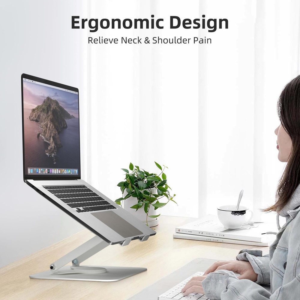 Adjustable Laptop Stand for Desk with 360 Rotating Base Ergonomic Riser