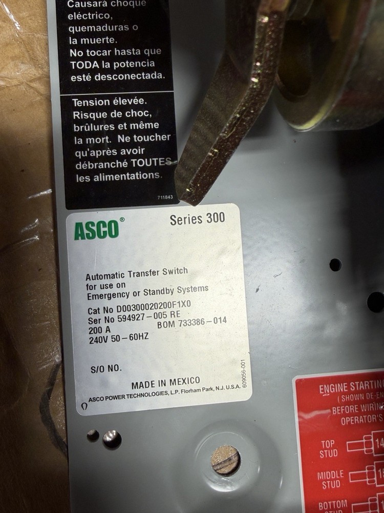 ASCO Series 300 Automatic Transfer Switch 200A Automatic D003000200200F1X0