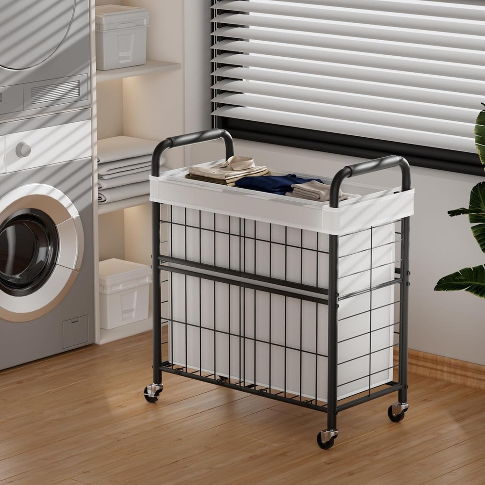 Laundry Hamper 3 Section 145L Rolling Laundry Sorter Basket W/ Wheels