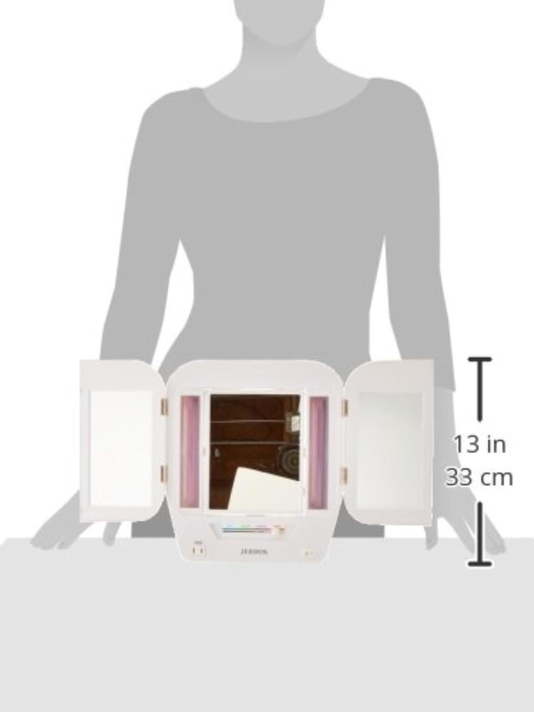 Modern Lighted Tri-Fold Makeup Mirror -with 5x Magnification and Multiple Lights