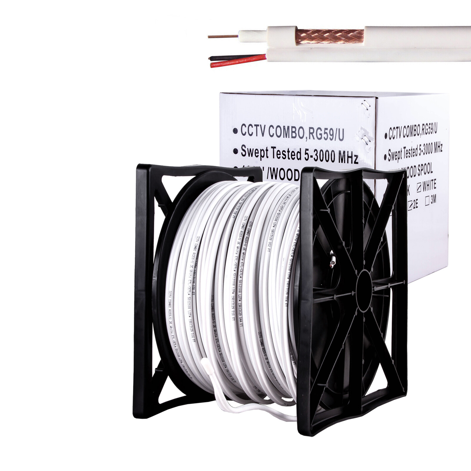 RG59 WHITE 500FT BULK SIAMESE CABLE 20AWG+18/2 CCTV SECURITY CAMERA WIRE