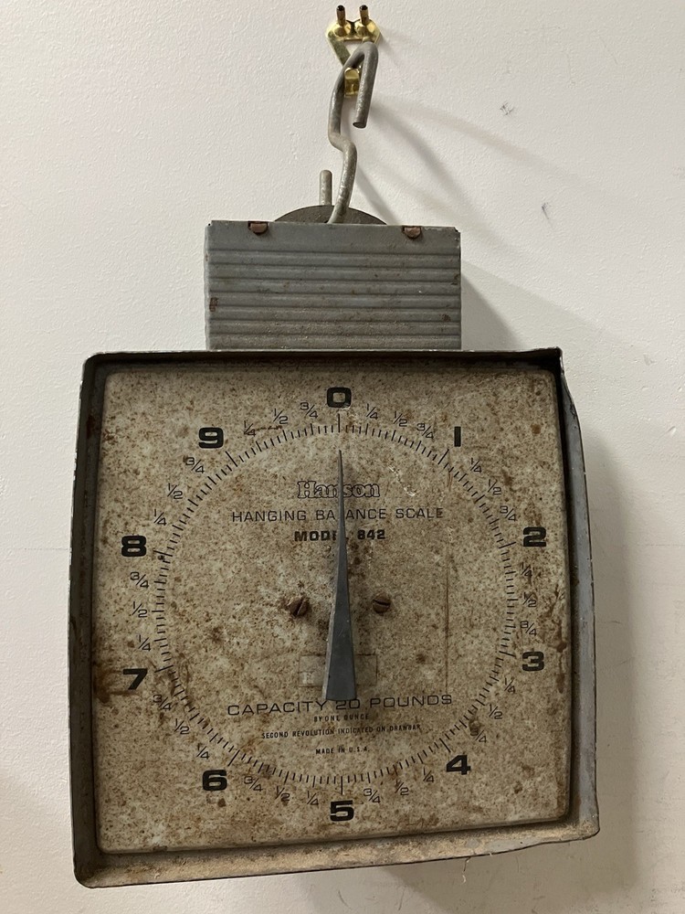 VINTAGE HANSON HANGING SCALE MODEL 842 RUSTIC KITCHEN