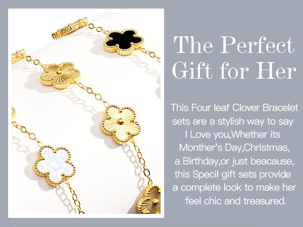 18k Gold Plated Clover Lucky Bracelet 3-Pcs Women Flower Five Leaf