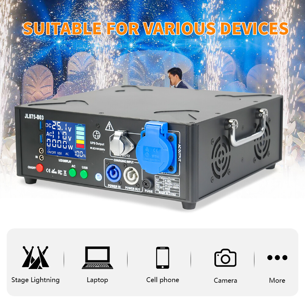 2pack 1500W Black Powered Base Cold Spark Machine Battery Pack with Flight Case