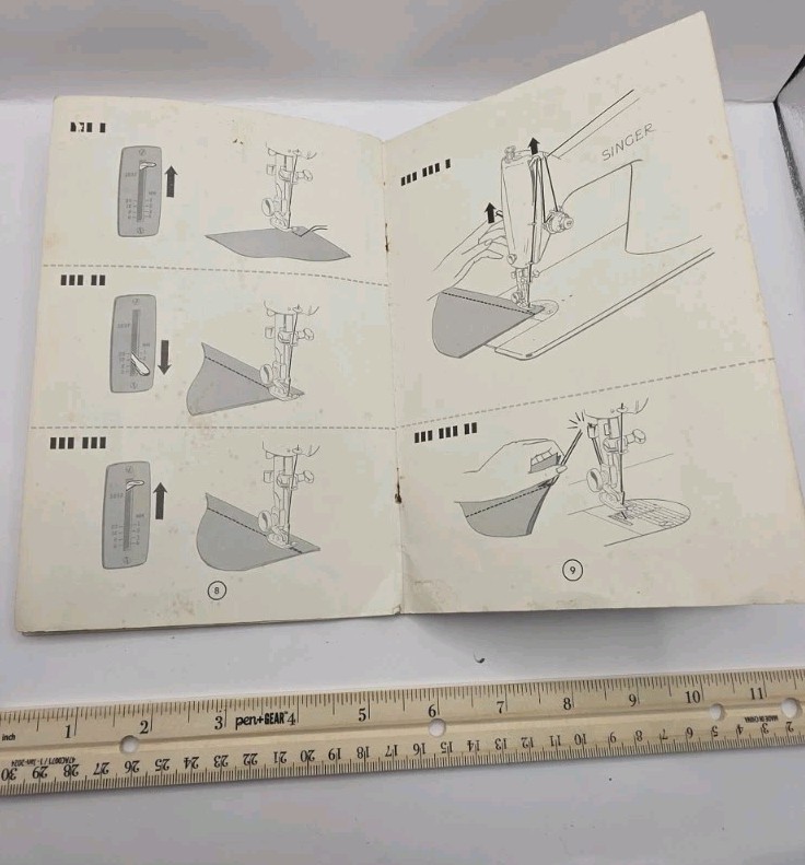 Vintage Lily Mercerized Sewing Thread Empty Box & 1966 Singer Manual & Receipts.