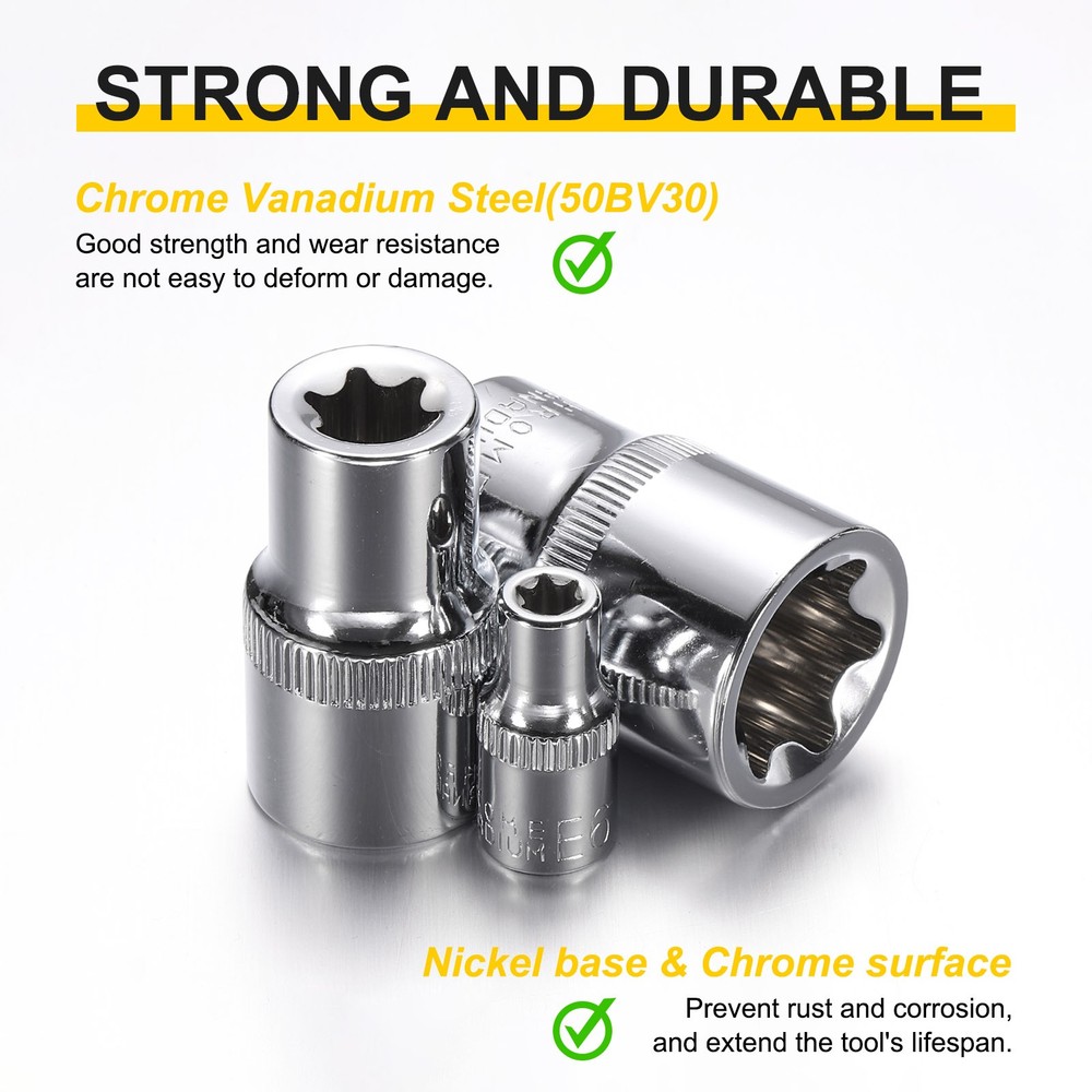 E-Torx Socket 3/8" Drive E8 Star Socket 1.1" Length 6 Point Spline Sleeve