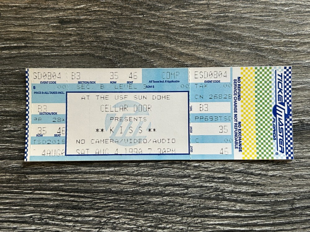 KISS FULL TICKET STUB Tampa Florida Hot In The Shade Concert Tour Vintage Kiss