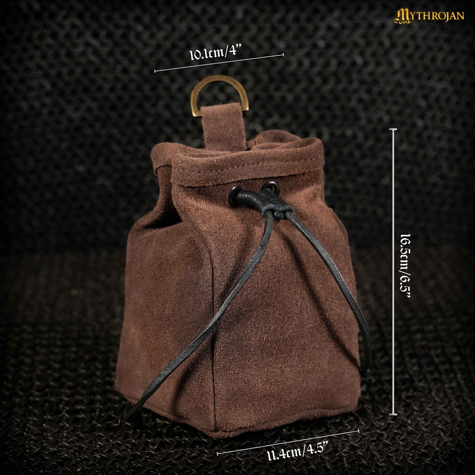 Medieval Leather Pouch Renaissance SCA Belt Bag Drawstring Closure Brown Suede