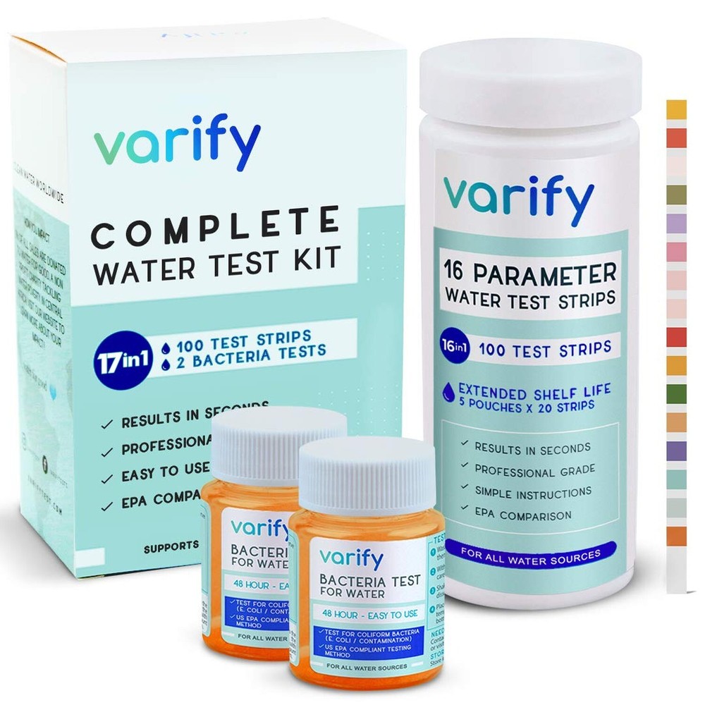 Varify 17 in 1 Complete Drinking Water Test Kit - 100 Strips + 2 Bacteria Tes...