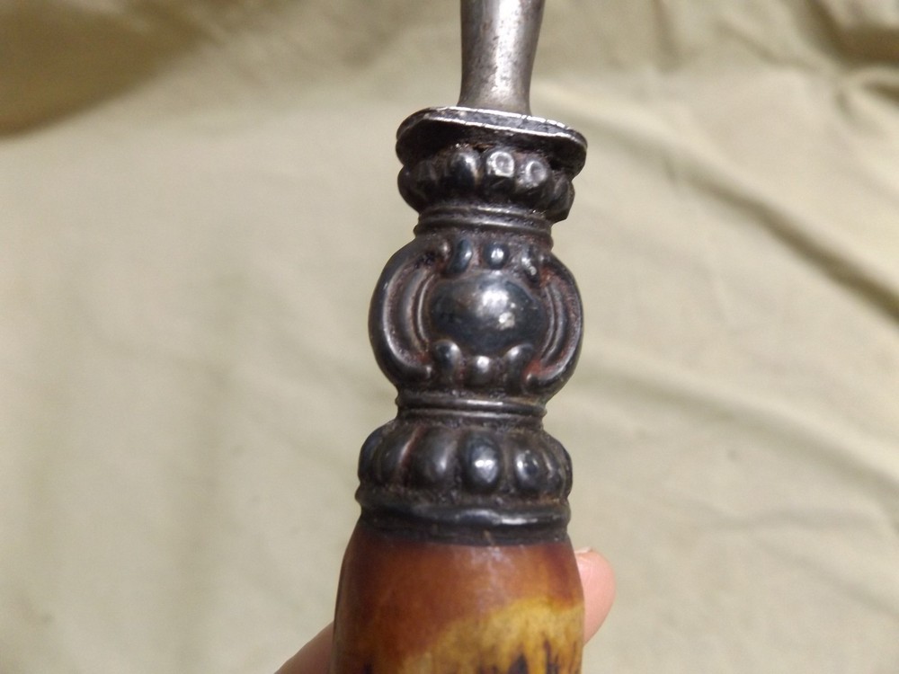 Primitive Antique Antler Handle Knife Sharpener 14" Collar Silver? LEES