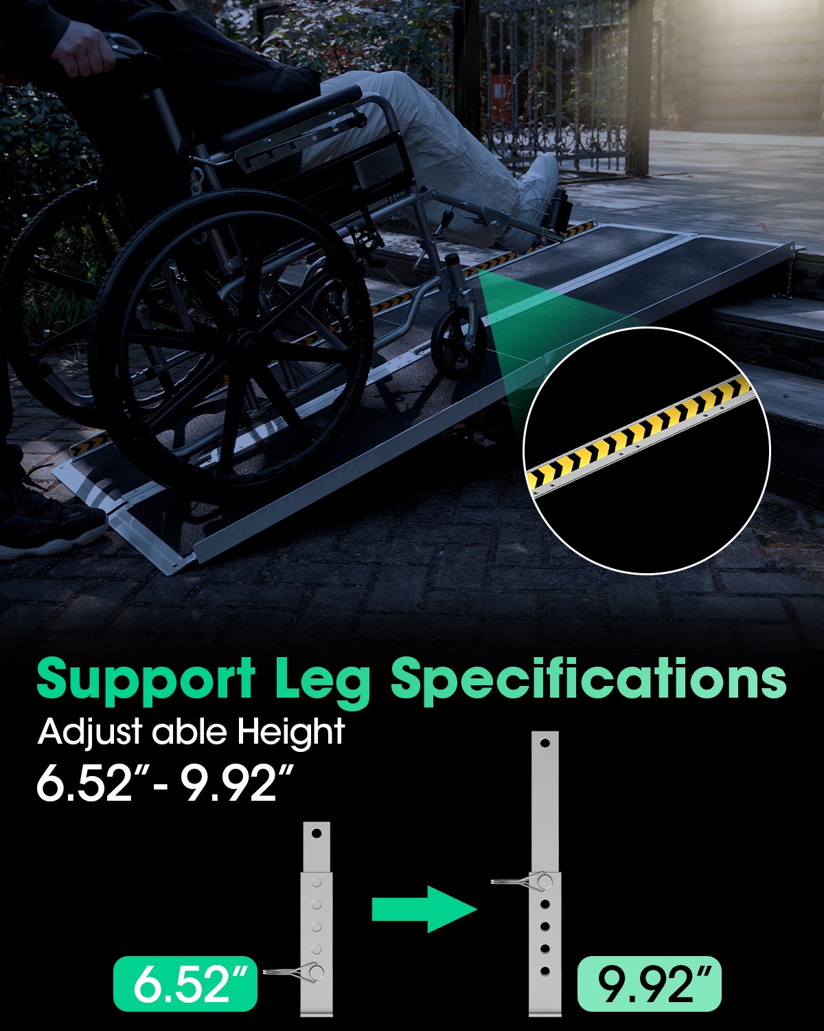 5ft Wheelchair Ramp with 4 Support Legs Aluminum Ramps for Home Steps & Stairs